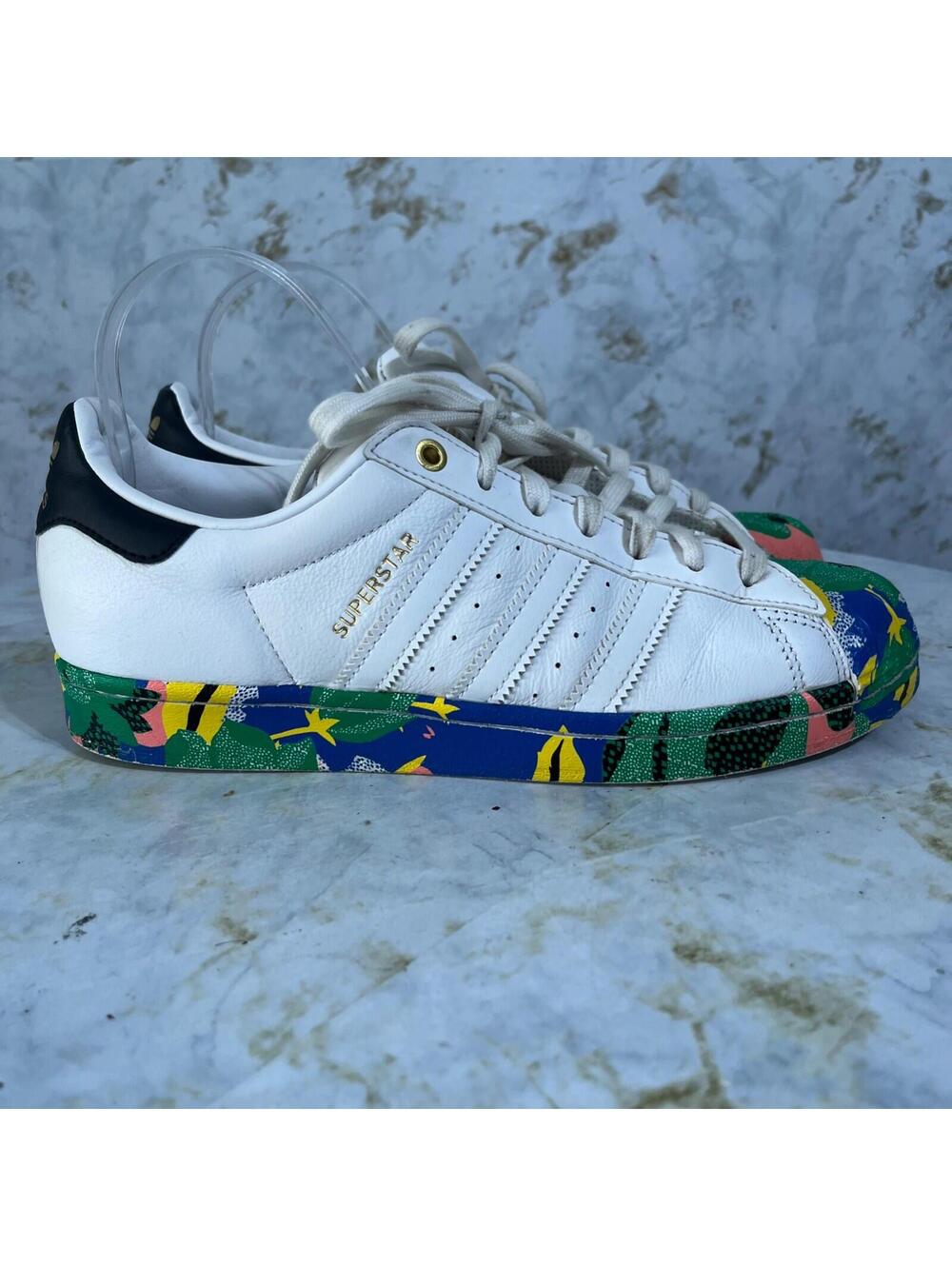 Adidas Superstar Her Studio Womens Size 8.5 Shoes White Colorful Floral Sneakers
